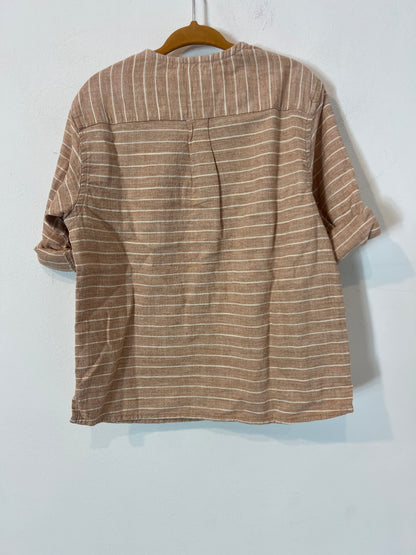 ZARA. Camisa lino rayas color tostado. T 4-5 años