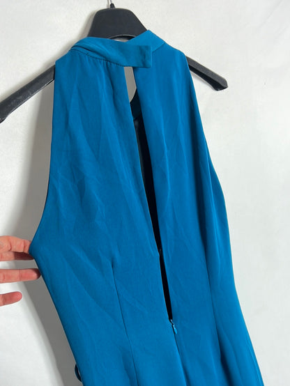 ZARA. Mono azul palazzo cuello halter. T XS