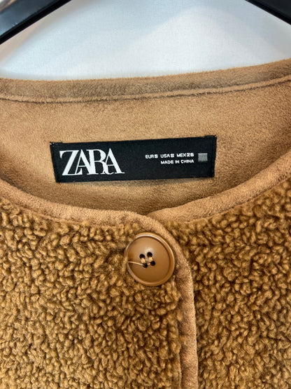 ZARA. Abrigo marrón borrego T.s