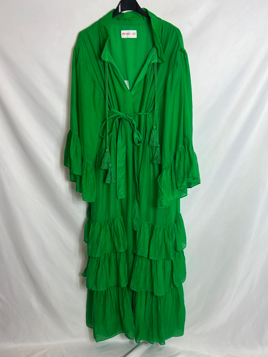 H&M x IRIS APFEL. Vestido verde vaporoso volantes. T S (oversized )