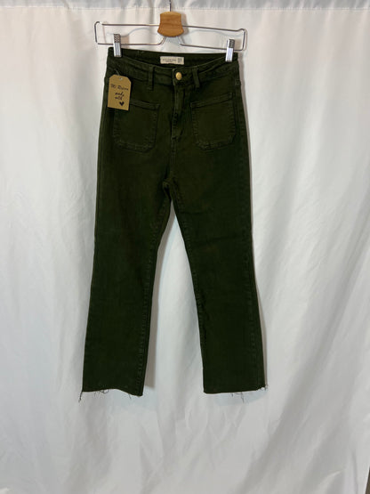 FOLYROSE. Pantalón verde acampanado T.36