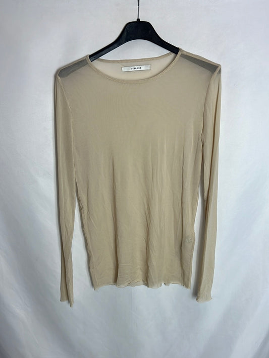 UTERQÜE. Top tull elástico beige. T 36