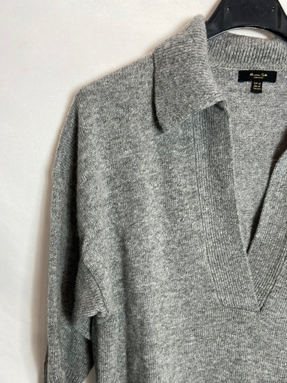 MASSIMO DUTTI. Jersey polero gris. T XS