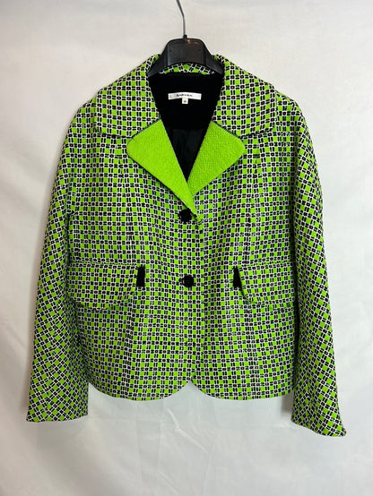 CARVEN. Chaqueta verde bordados texturas. T 36