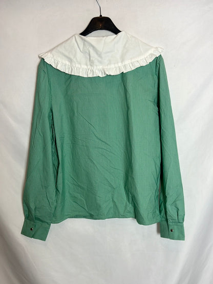 BALZAC. Blusa verde cuadros cuello bebé . T 38