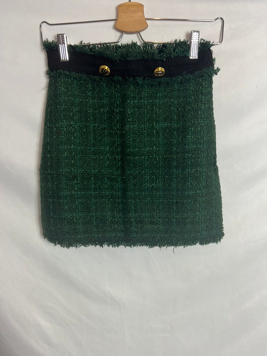 ZARA. Falda verde tweed. T XS