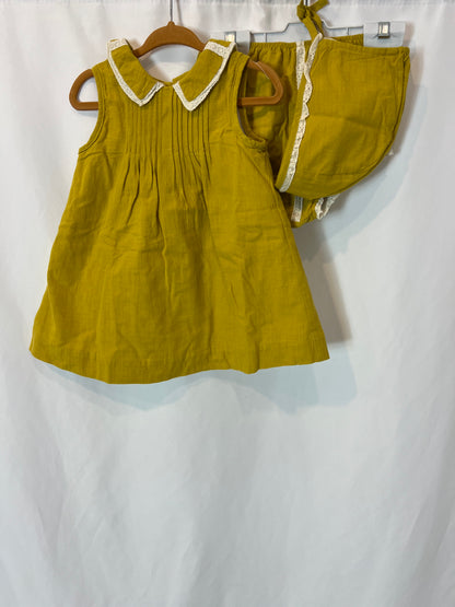 GOCCO. Conjunto vestido mostaza textura. T 18-24 meses