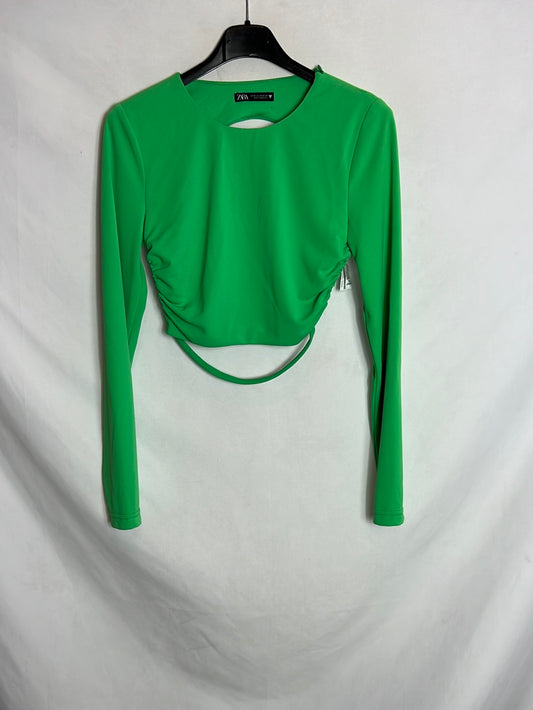 ZARA. Crop top verde detalle espalda. T XS