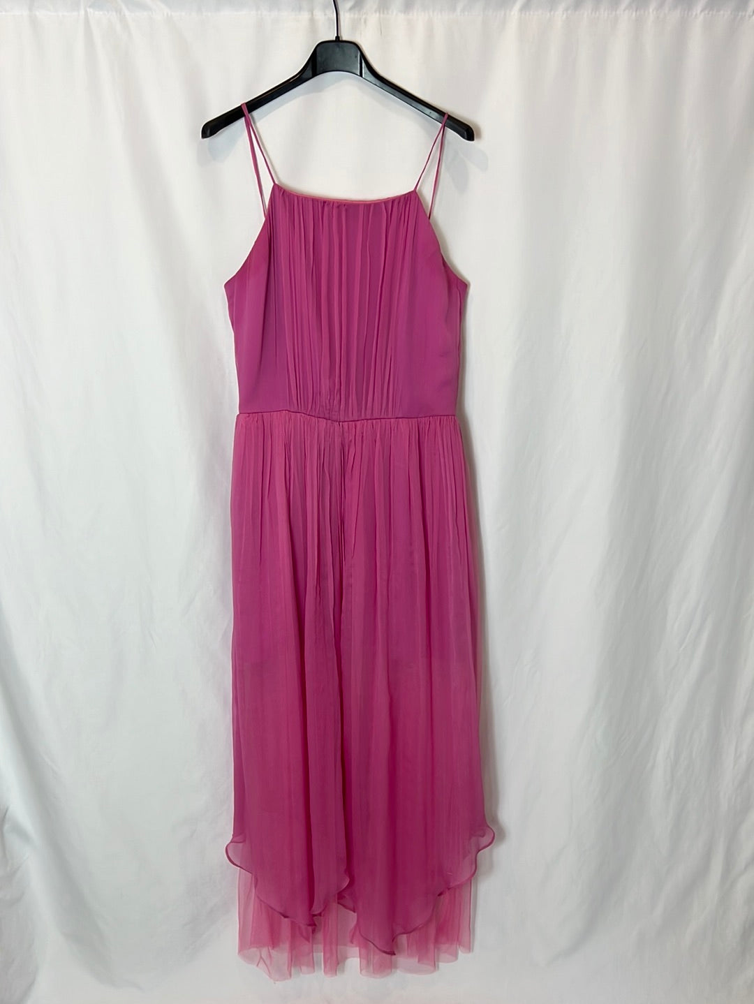 DAVID CHRISTIAN. Vestido midi rosa gasa. T 38