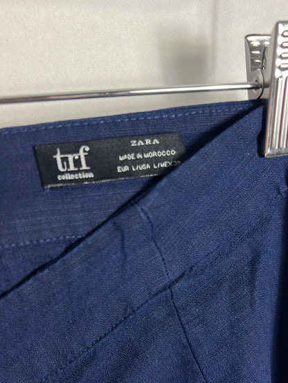 ZARA.Falda azul midi Lino asimétrica. T L