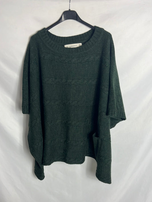 ZARA. Poncho verde Ochoa bolsillos. T M