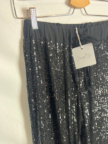 CARLOTA & CO. Pantalón mini lentejuelas fluido negro. TU (M)