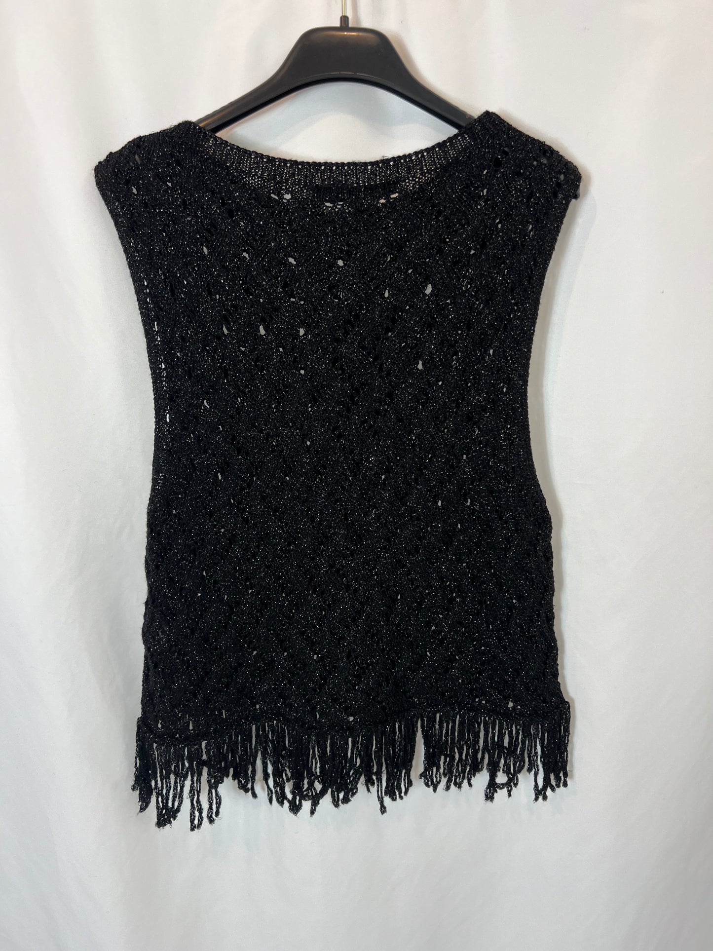 ZARA. Top negro calado hilos brillo. T L