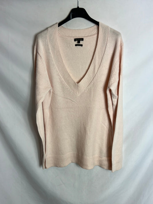 MASSIMO DUTTI. Jersey rosa cuello pico. T L