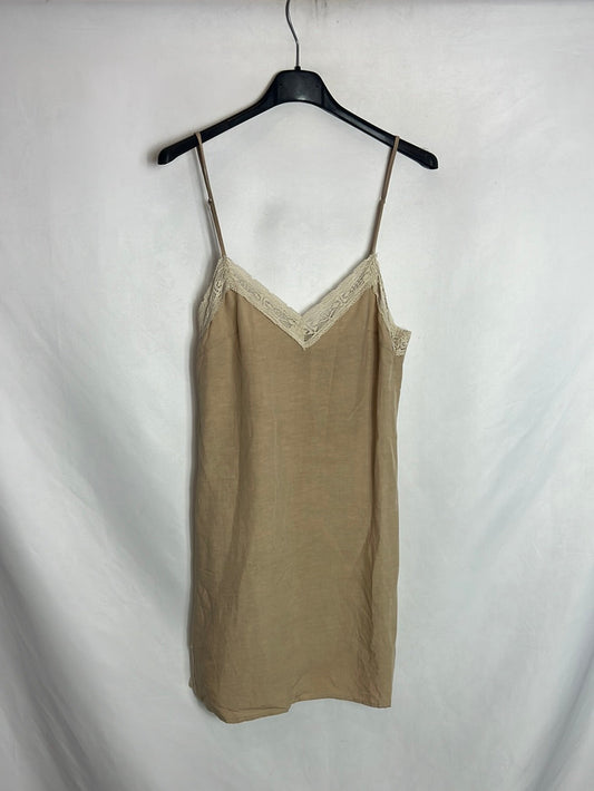 ZARA. Vestido corto beige crochet . T XS