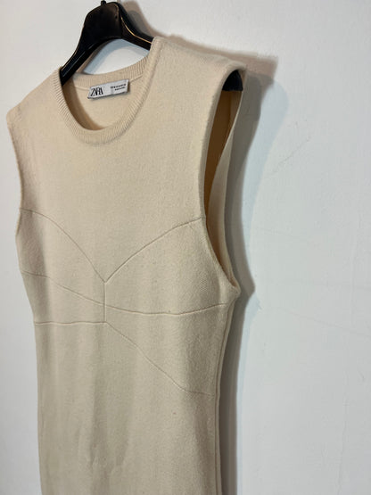 ZARA. Vestido largo punto beige  T.m