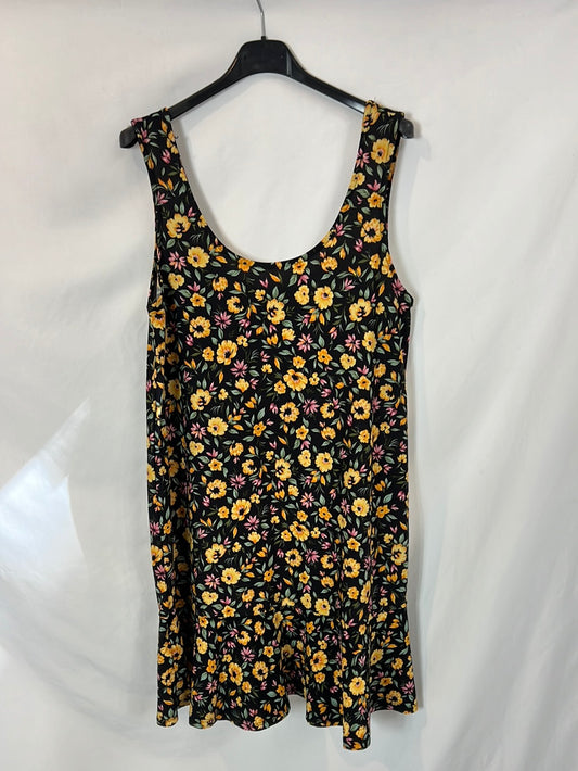 MANGO. Vestido corto negro flores. T S