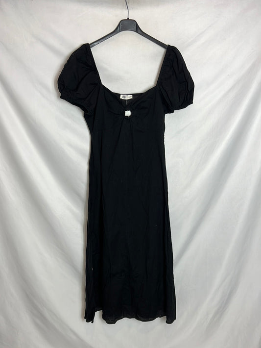 Vestido negro algodón  y Lino midi. T 38