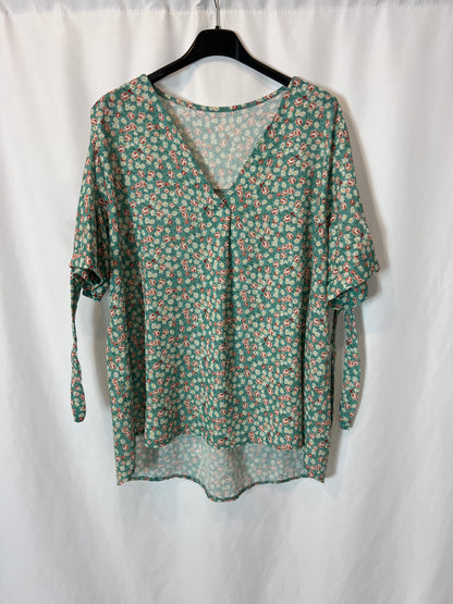 OTRA. Blusa verde flores TU(M/L)