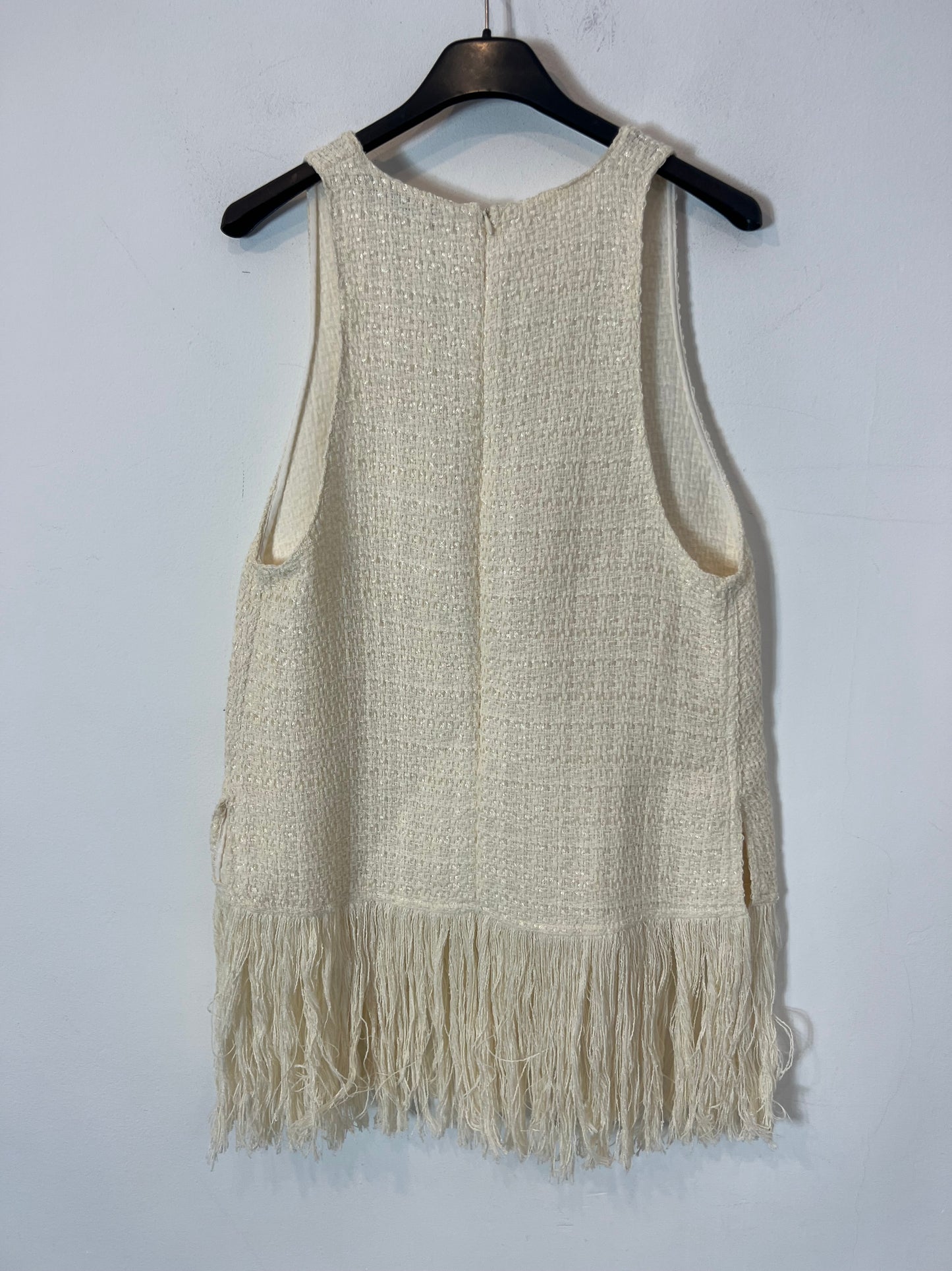 ZARA. top blanco tweed T.s