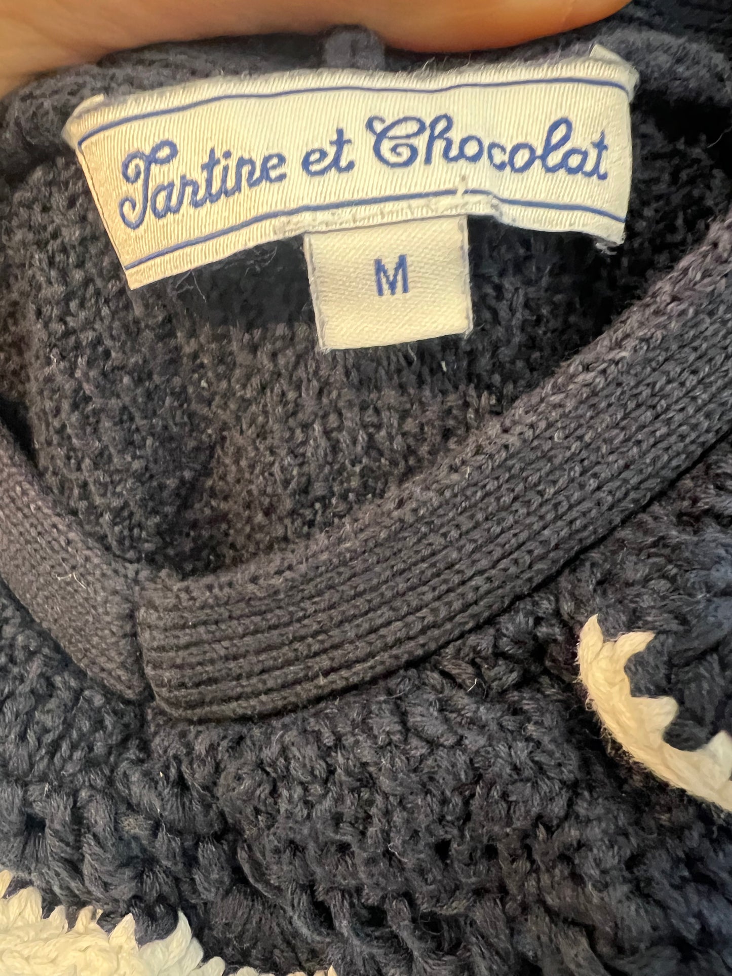 TARTINE ET CHOCOLAT. Vestido largo azul croché T.m