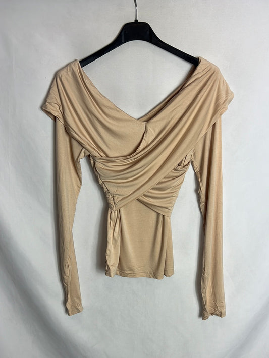 OTRAS. Top elastico beige escote cruzado. T S