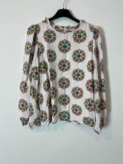 CASTAÑO DE INDIAS. Blusa blanca estampada T.s