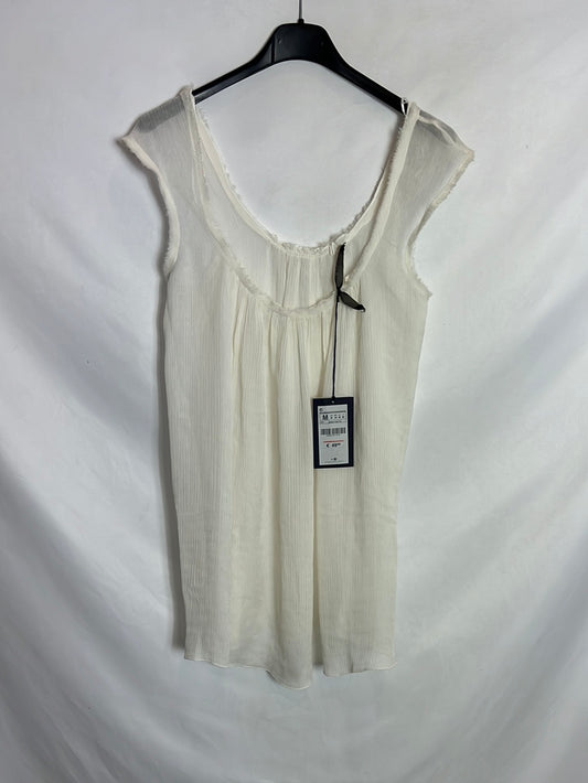 ZARA. Blusa beige semitransparente T.m