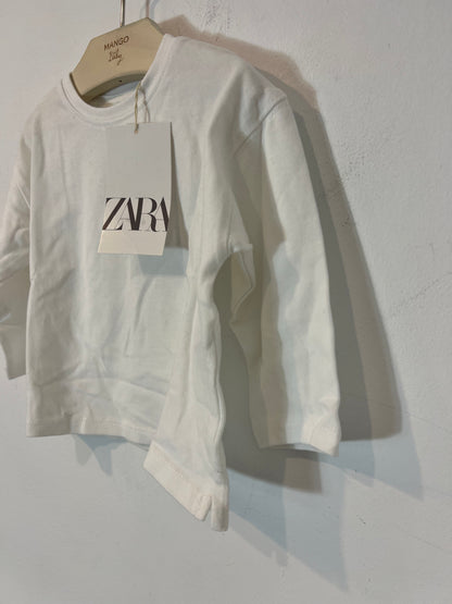 ZARA. Camiseta blanca algodón manga larga. T 9-12 meses