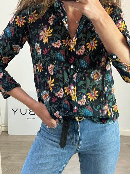 SEZANE. camisa negra flores T.36