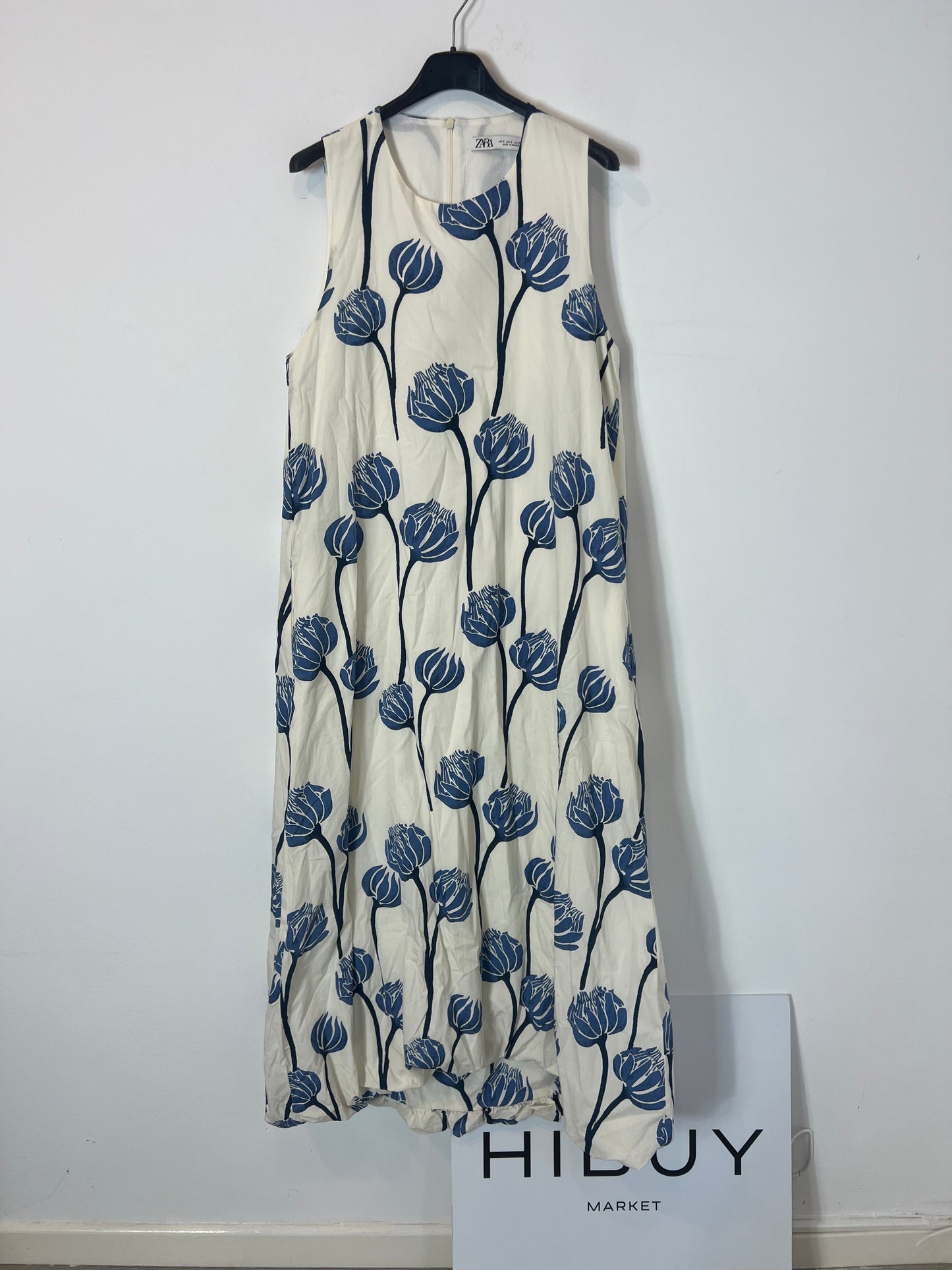 ZARA. Vestido largo blanco flores, T S