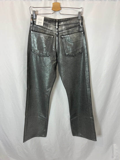 ZARA. Denim recto textura metalizada. T 36