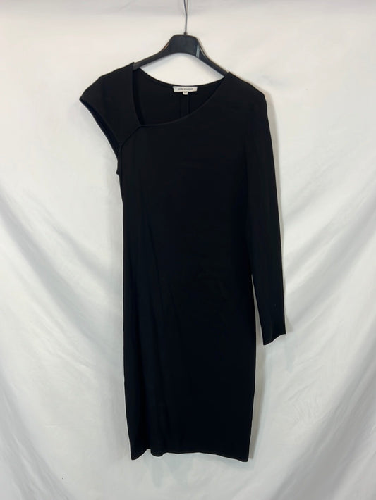 ANGEL SCHLESSER. Vestido midi negro asimetrico . T 38i