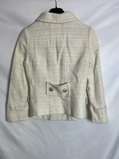 MASSIMO DUTTI. Chaqueta beige tweed entallada. T 36