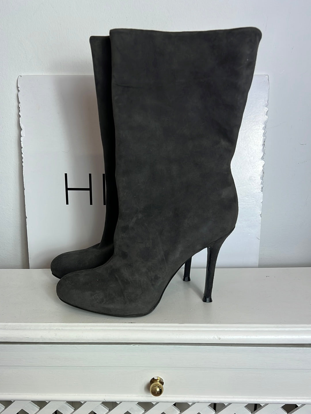 UTERQÜE. Botas grises oscuro piel. T 40