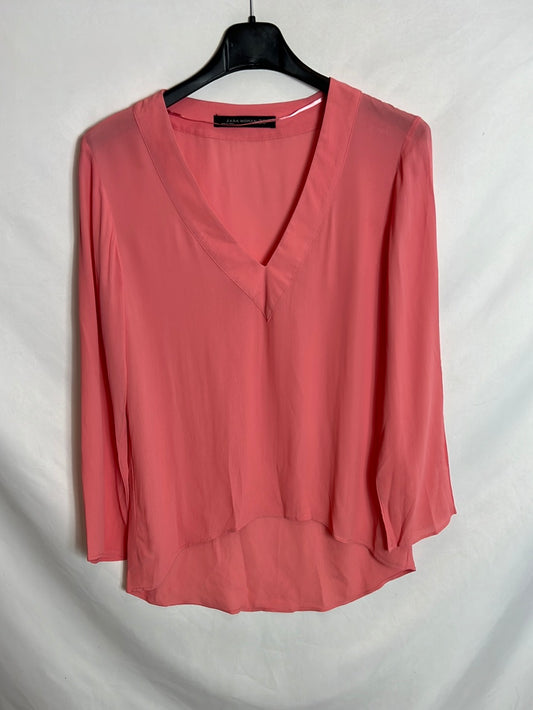 ZARA. Blusa rosa asimétrica. T XS