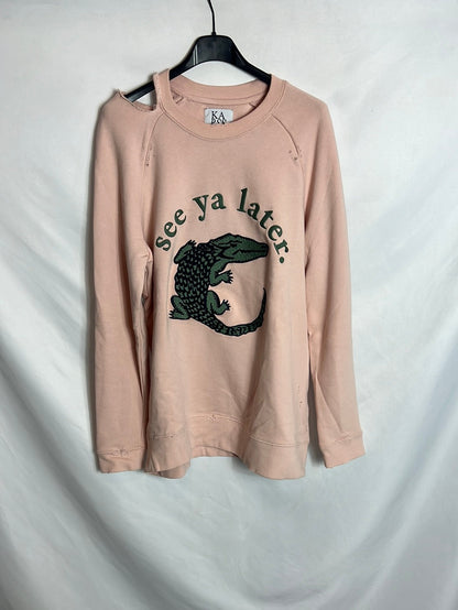 ZOE KARSSEN. Sudadera rosa dibujo bordado rotos. TS (oversized )