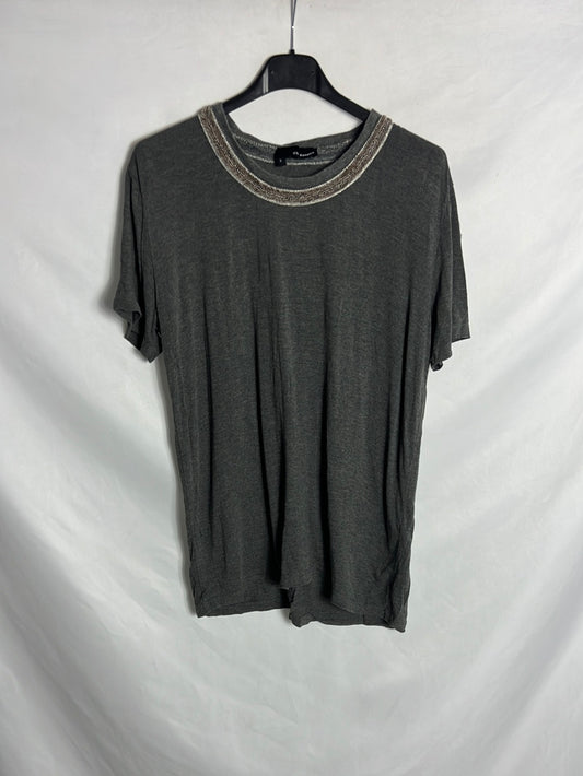 THE KOOPLES. Camiseta fluida gris detalle cuello. TS