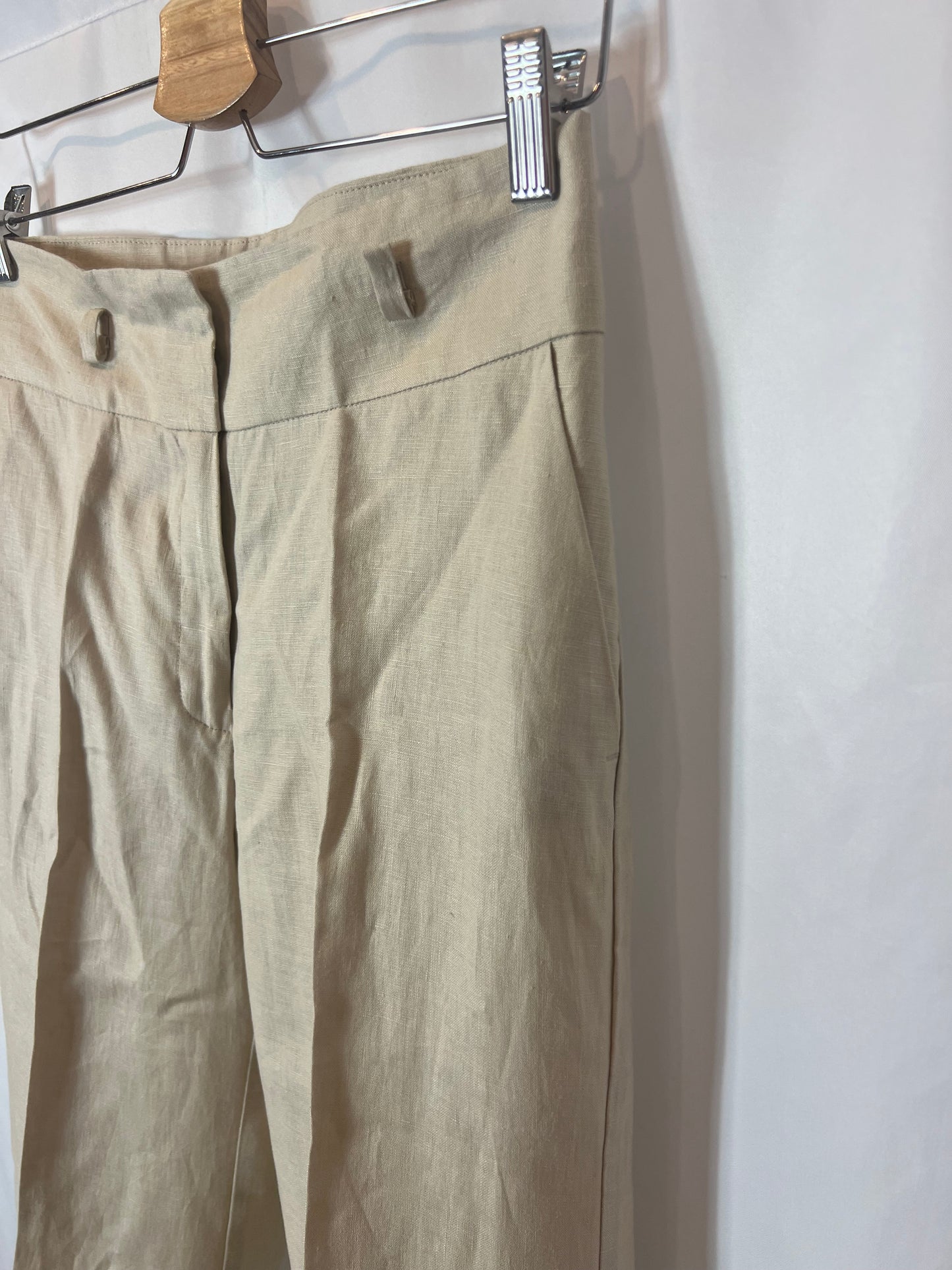 MANGO. Pantalón beige lino T.38