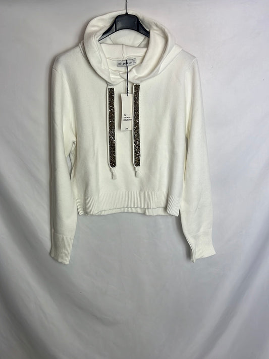 ZARA. Jersey blanco capucha detalle. T L (s/m)