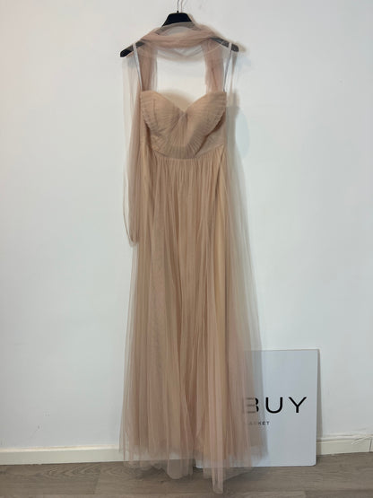 JENNY YOO. Vestido largo tull champagne. T 2 (S/M)