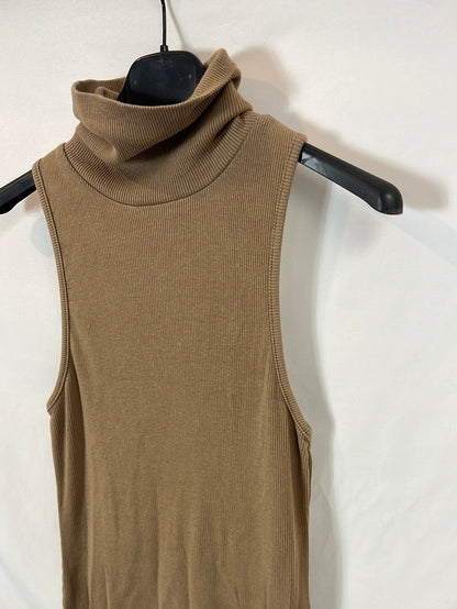 ZARA. Vestido midi canalé beige T.s