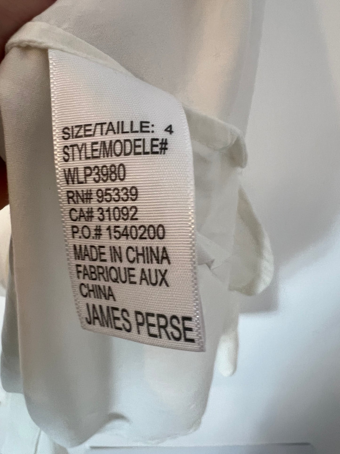 JAMES PERSE LOS ANGELES. Blusa blanca fluida detalle cuello. T 4 (L)