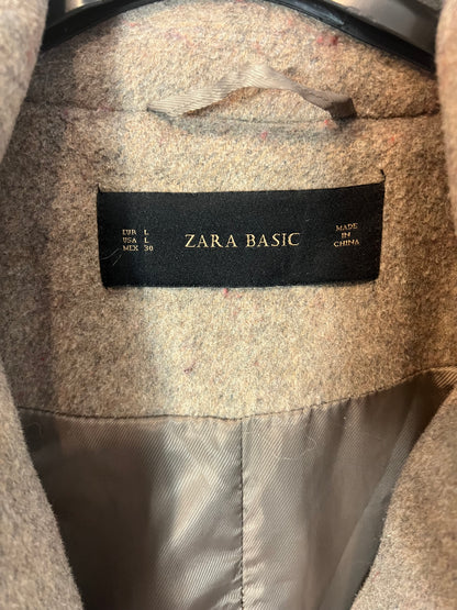 ZARA. Abrigo largo color topo con lana. T L