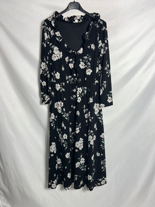 SPRIENGFIELD. Vestido midi negro flores. T M