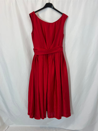 MOSCHINO. Vestido midi rojo  satinado. T M