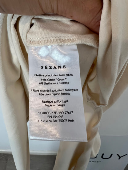 SEZANE. vestido midi beige lazada T.xs