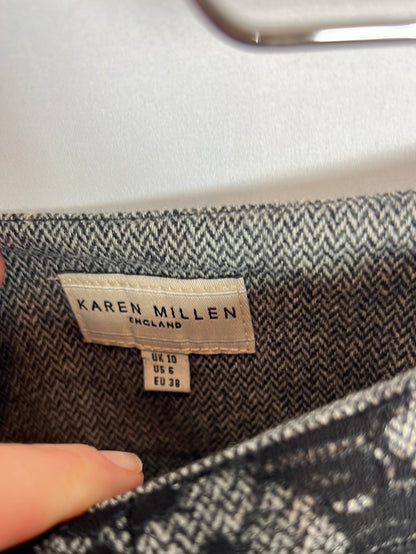 KAREN MILLEN. Falda gris jaspeado y encaje. T 38