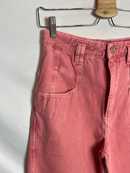 ISABEL MARANT.Denim pata ancha rosa efecto desgastado . T 36