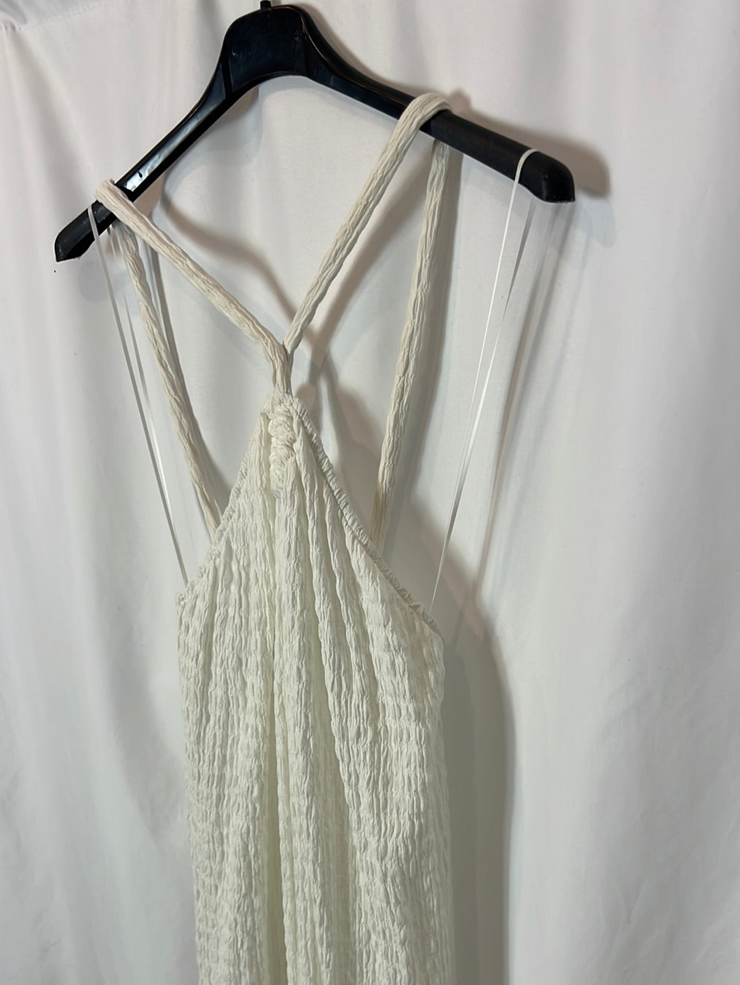 ZARA. Vestido blanco midi textura. T M